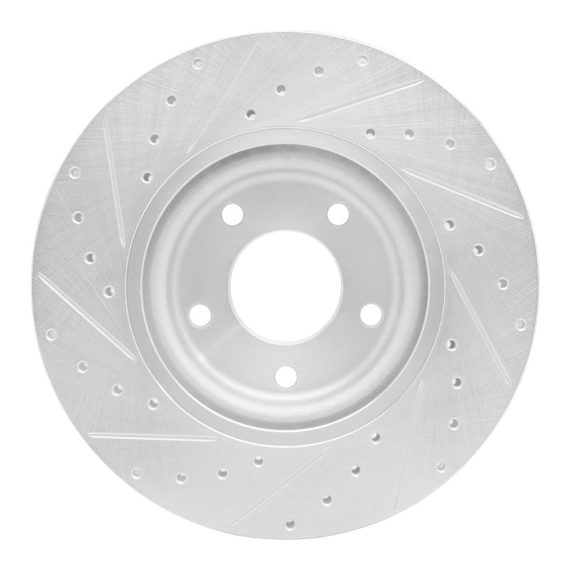 Jaguar XJR Brake Rotor (1) - Front Right - R1 Concepts - Drilled & Slotted - Silver - `98-`06